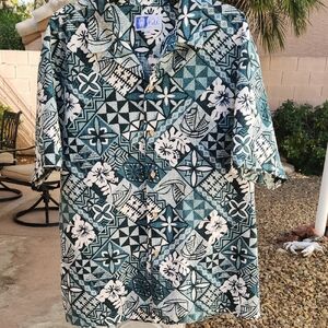 RJC Mens 2XL Hawaiian Tropical Green Shirt Floral Print